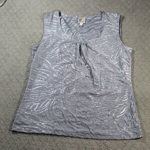 JM Collection Size M Silver and Grey Animal Pattern Sleeveless Blouse